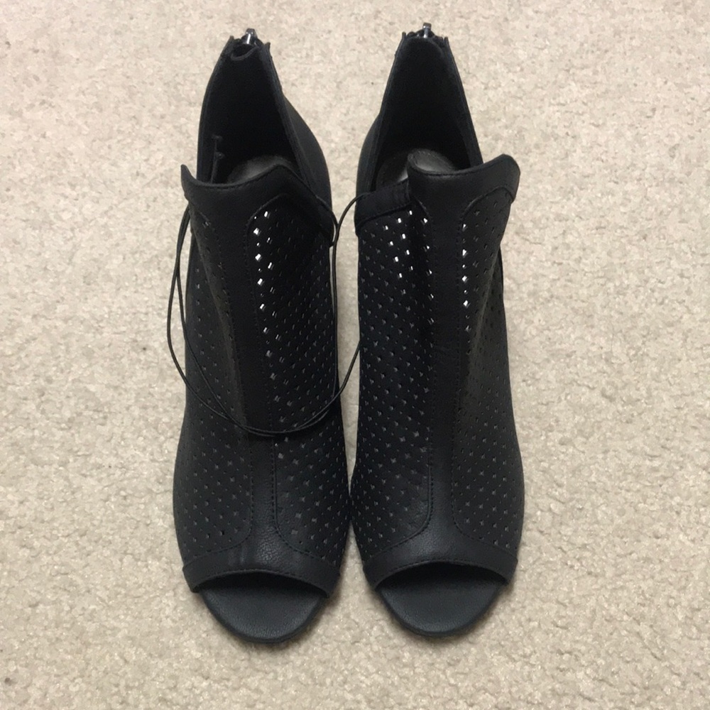 NWOT Black Leather Open-toed 3 inch. Block Heels
